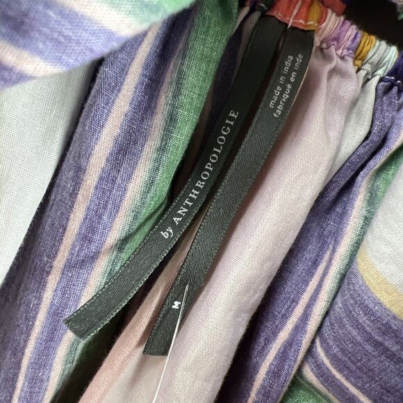 Anthropologie Tunic Top Womens Babydoll Striped Smocked Ruffled Sleeve size M - Picture 5 of 13